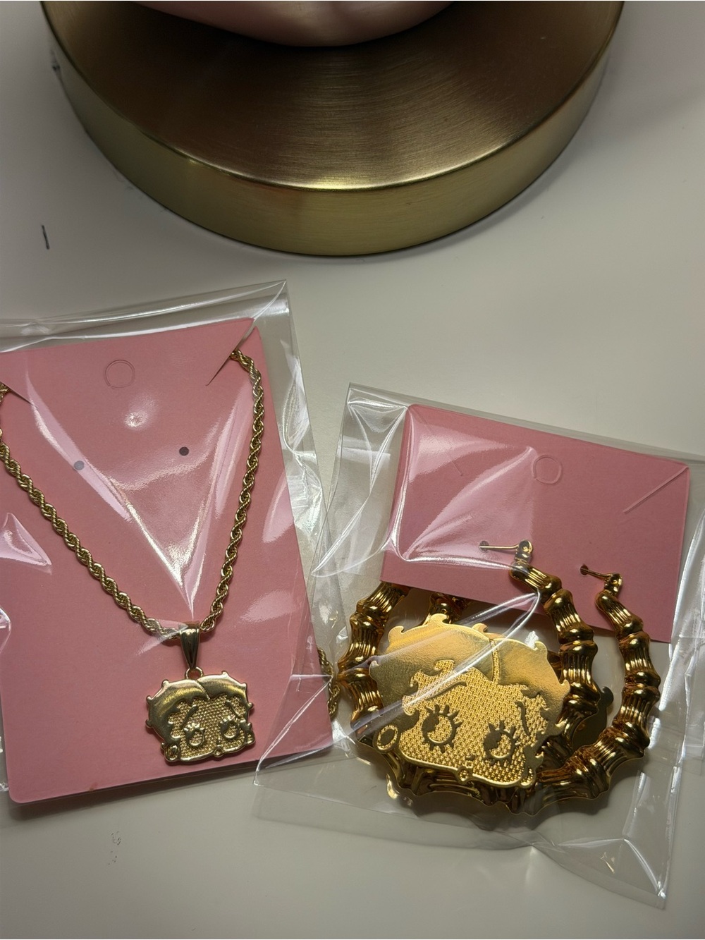 Bundle Gold plated Women’s Necklace and Bamboo Hoop Earrings Set